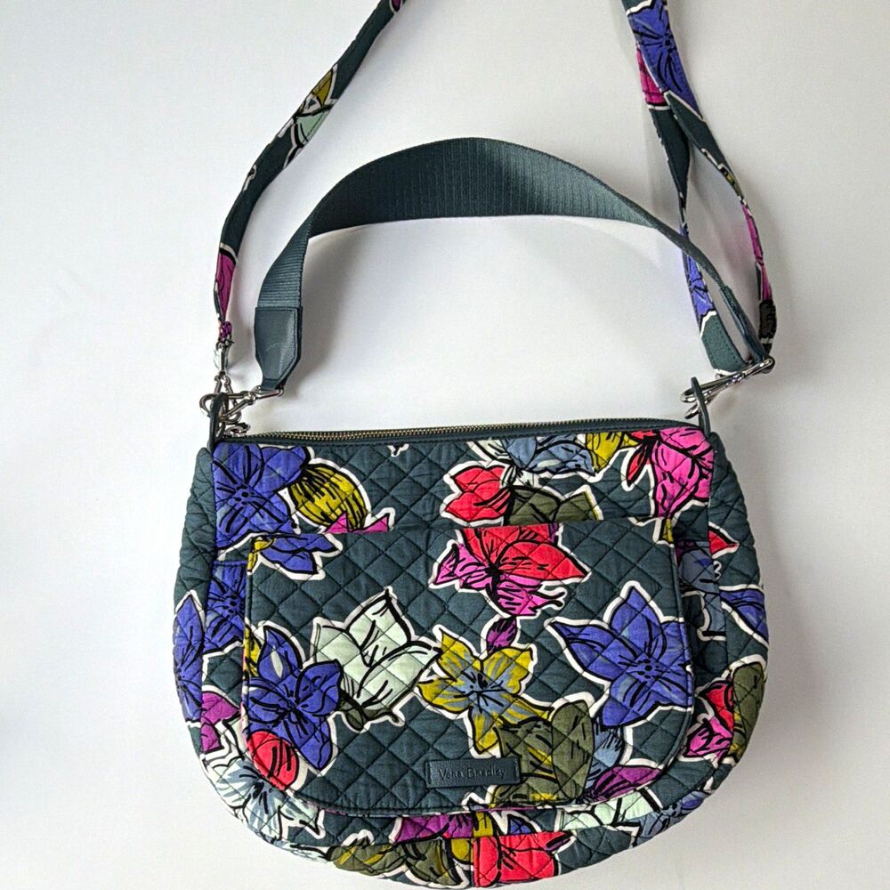 Vera Bradley Gray Multicolor Floral Shoulder Bag Zip Closure Adjustable Strap